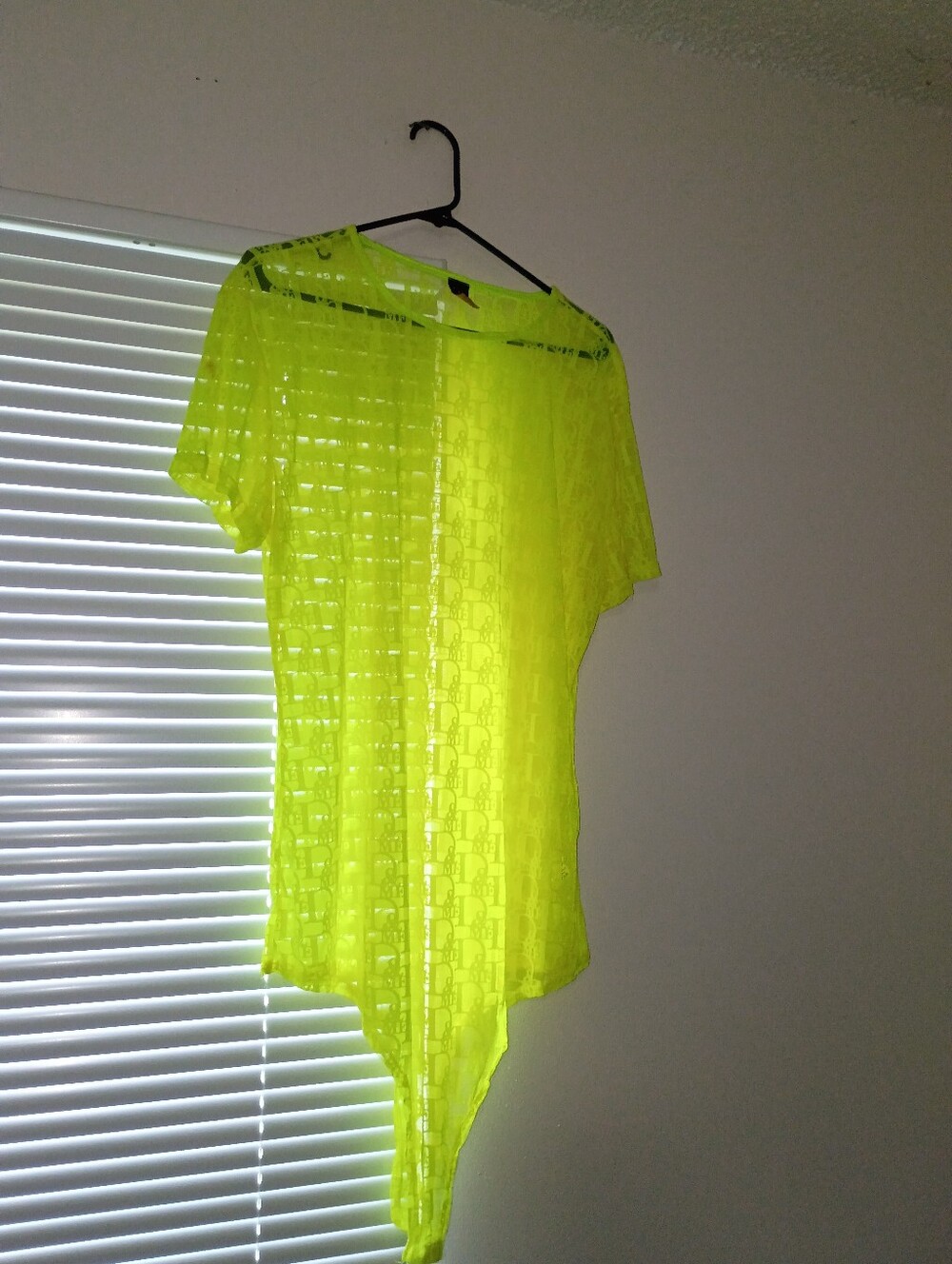 bebe Neon Yellow Sheer Lace Bodysuit Top